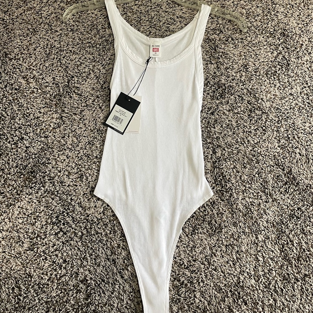 Re/Done White Ribbed Bodysuit